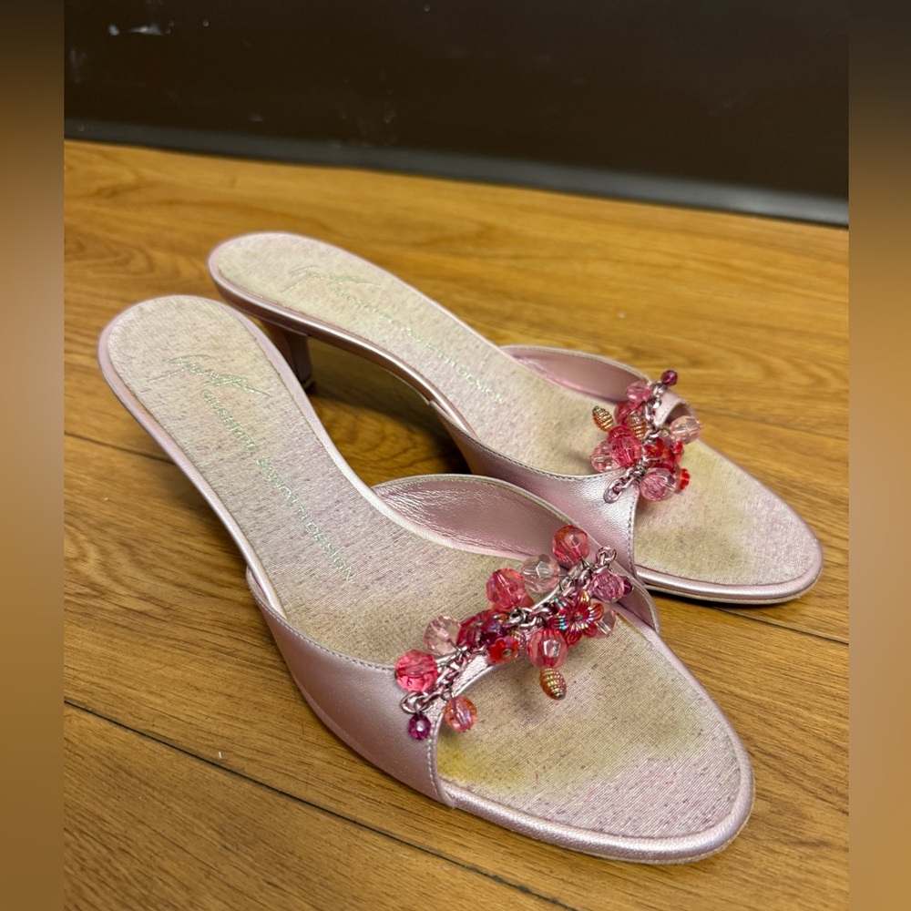 Very Rare Vintage Giuseppe Zanotti Beaded Kitten Heel Sandals - Picture 1 of 3